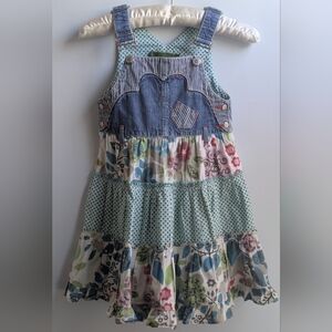 Oilily Blue Denim & Fun Cotton Prints Tiered Dress size 116 (Girls Size 6Yr)
